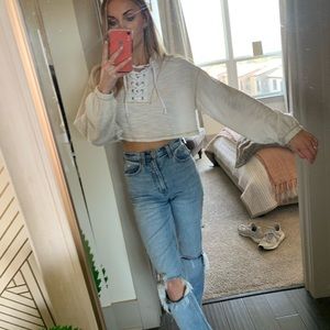 Cropped lace-up top